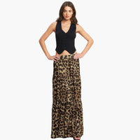 Leopard Print Woven Maxi Skirt