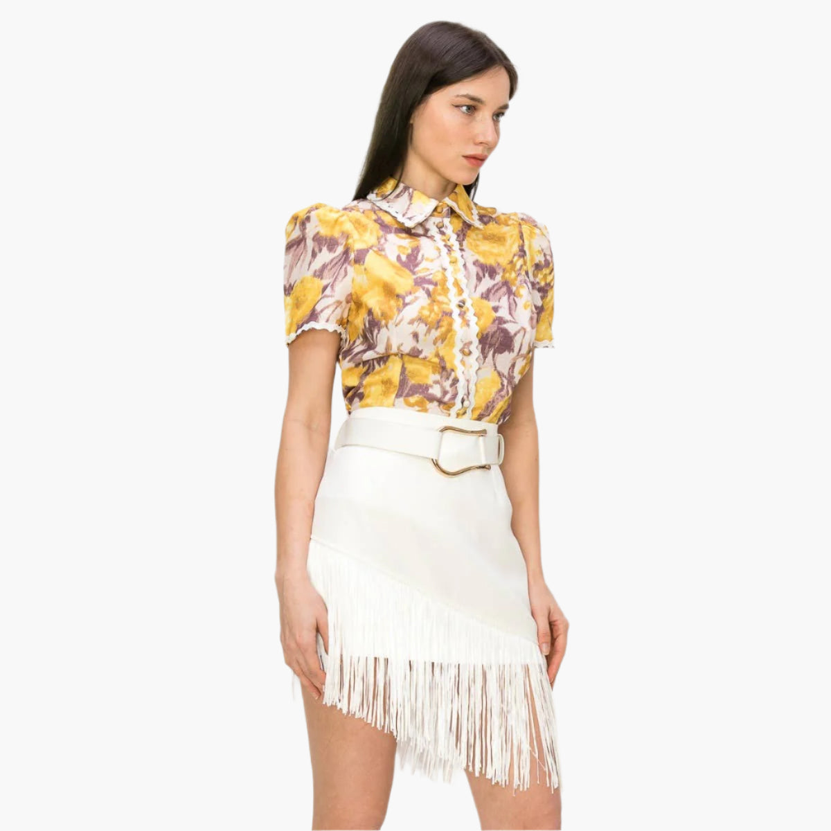 Belted Fringe Mini Skirt