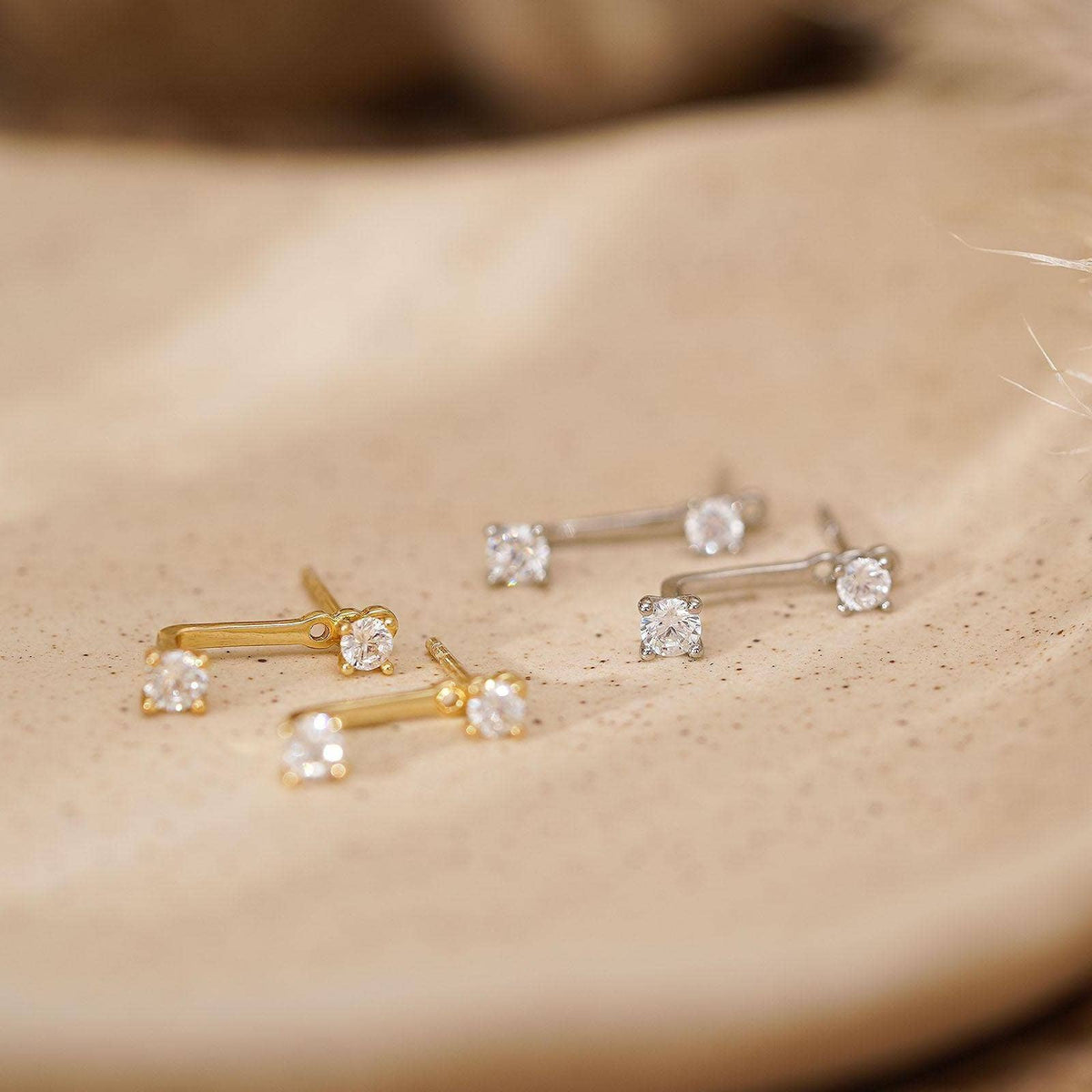 Chic Sterling Silver Front-Back CZ Diamond Earrings