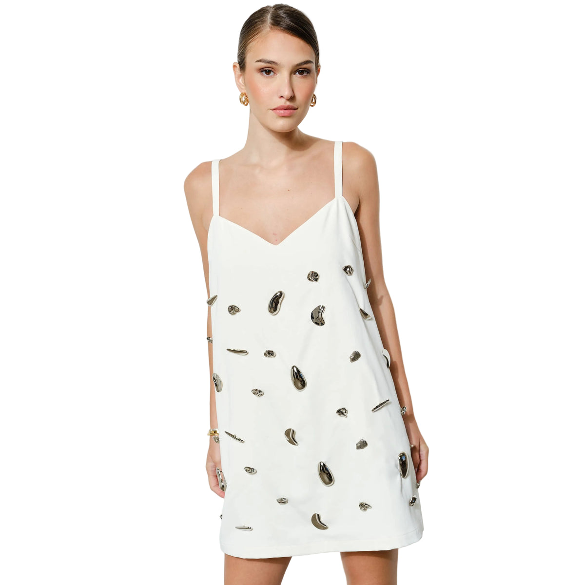 Metallic Embellished A-Line Mini Dress