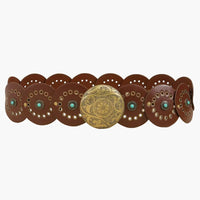 Brown Studded Circular Disc Snap-On Western Cowboy Belt