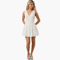 V Neck Line White Poplin Mini Dress