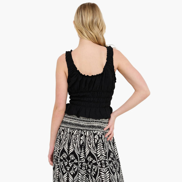 Ruched Square Neck Smocked Top