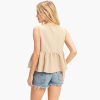 Taupe Lace Trim Tie Front Top
