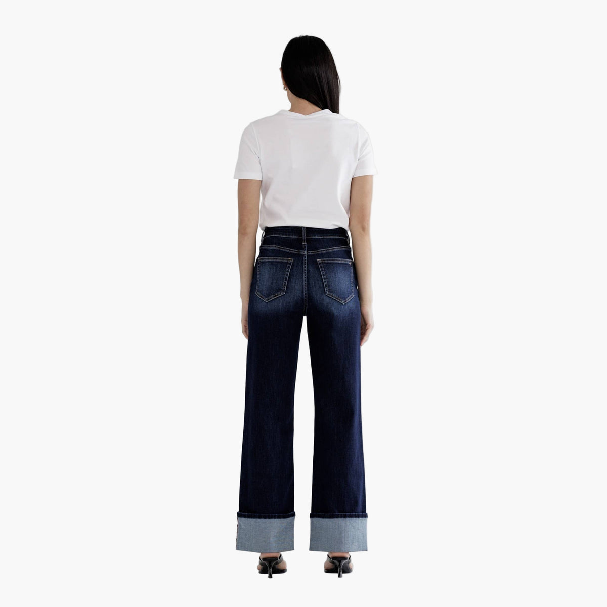 Dark Blue High Rise Wide Leg Denim