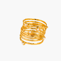 18K Gold Vintage Multi-Band Pearl/CZ Ring