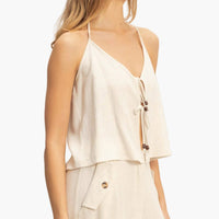 Halter Tie Front Top With Beads Detail