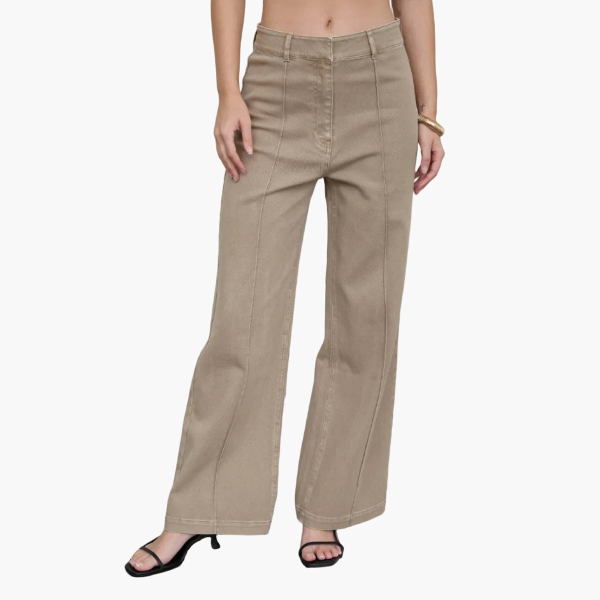 Mocha Front Seam Wide Leg Denim Pants