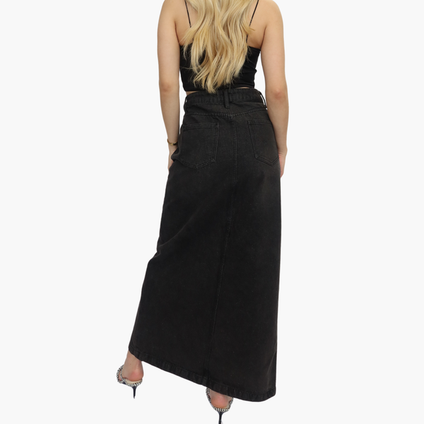 Paneled Denim Midi Skirt