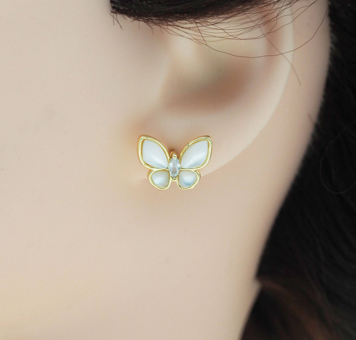White Pearl Butterfly Stud Earrings