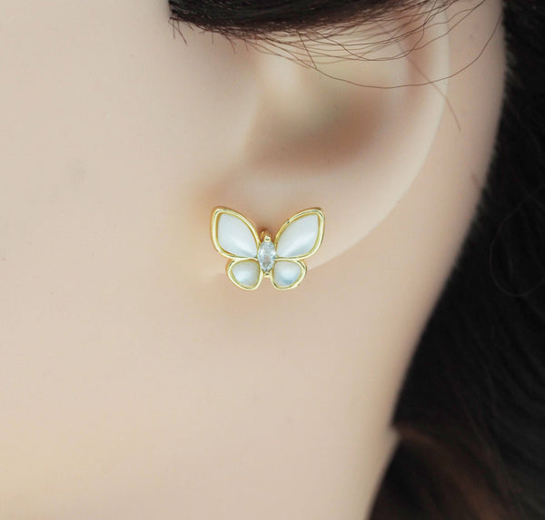 White Pearl Butterfly Stud Earrings