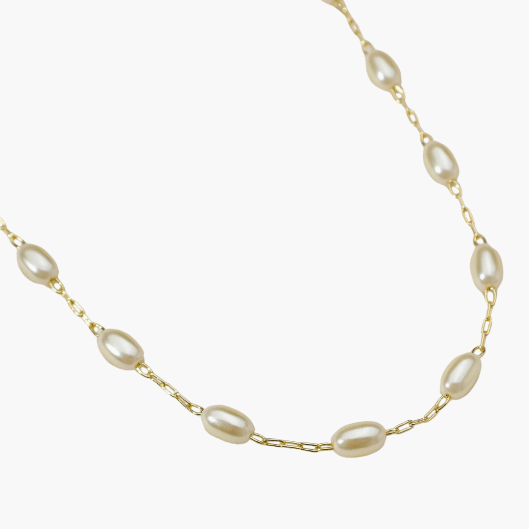 18k Gold Filled Oval Shaped Pearl Necklace