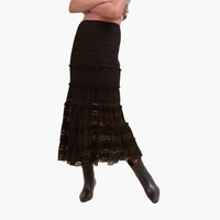 Black Lace Tiered Midi Skirt