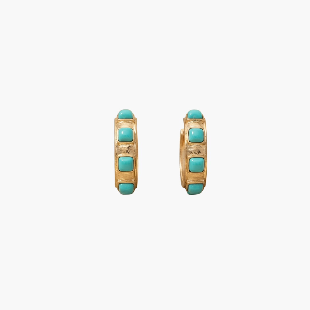 Square Turquoise Stone Hoop Earrings