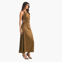 Smoke Olive Cut Out Satin Dress