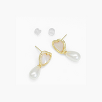 Gold Heart Teardrop Pearl Earrings