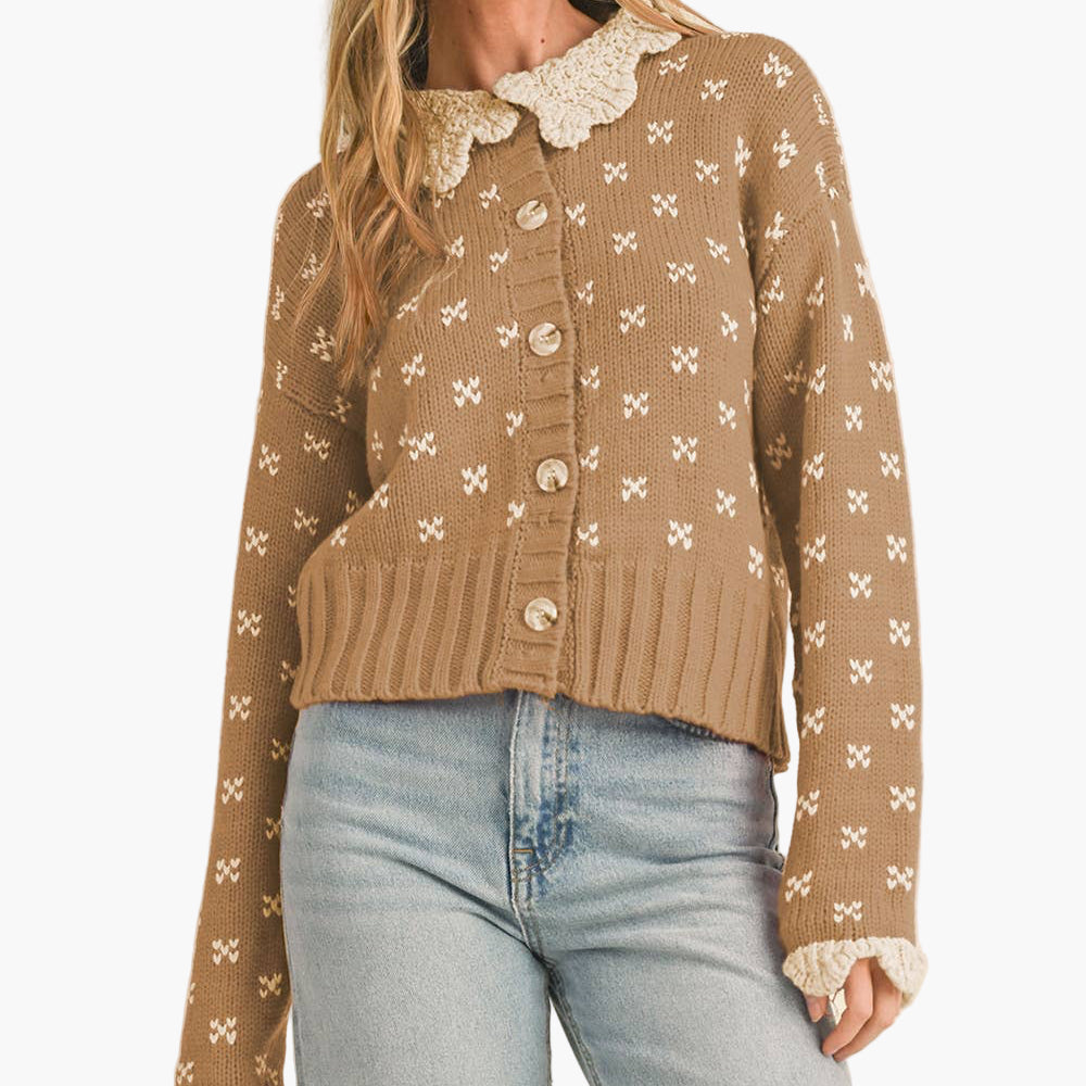 Taupe Doll Collar Sweater Cardigan