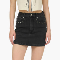 Black Stud Detail Denim Mini Skirt