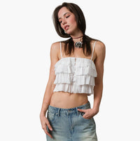White Ruffle Tank Top