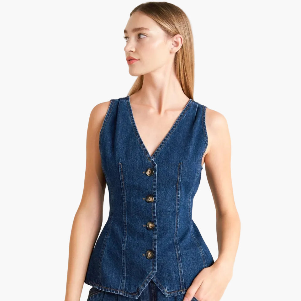 V Neckline Denim Vest