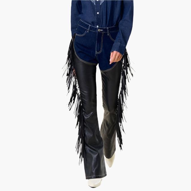 Dark Denim Fringe Chap Pants