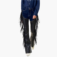 Dark Denim Fringe Chap Pants