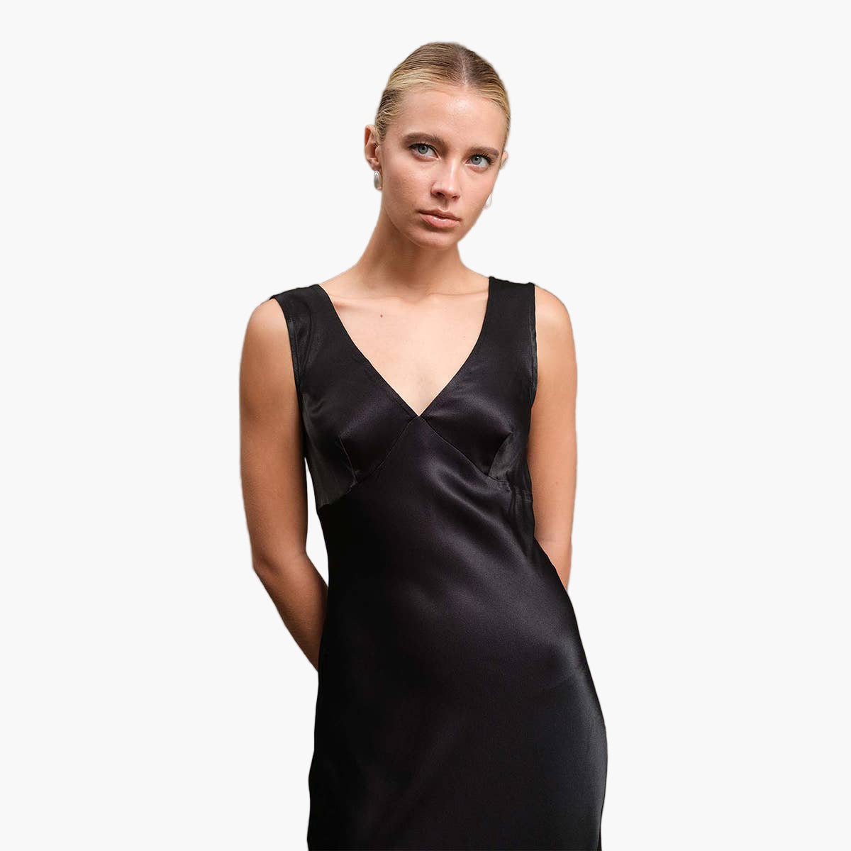 Black Side Slit Satin Dress