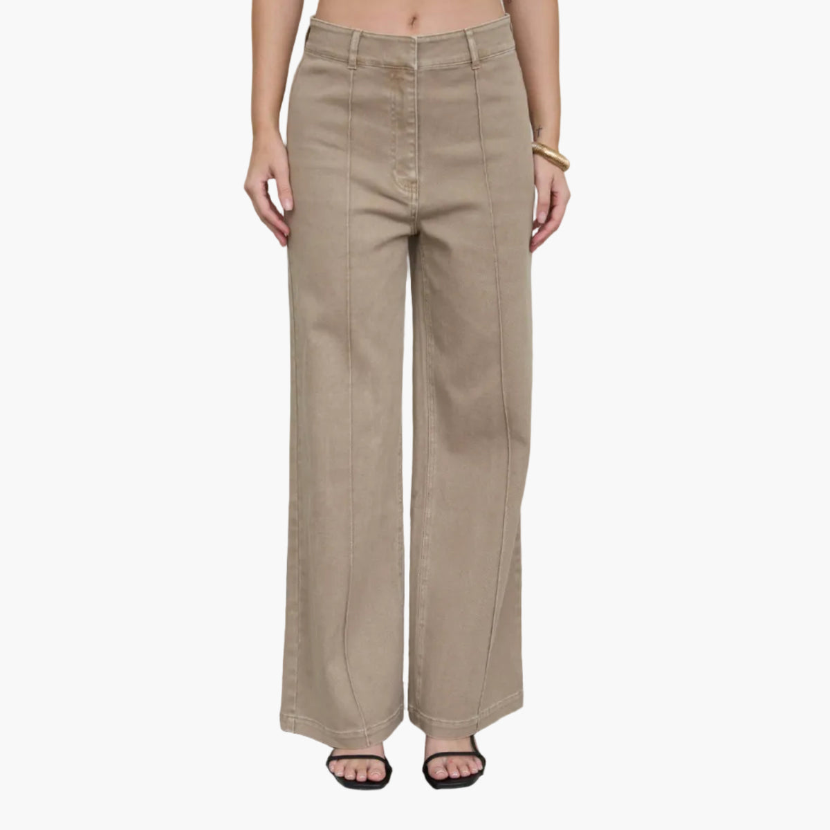 Mocha Front Seam Wide Leg Denim Pants