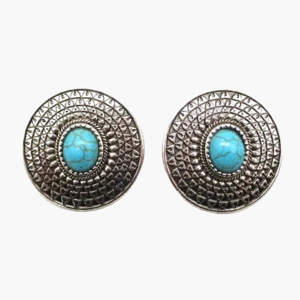 Western Concho Turquoise Stone Stud Earings