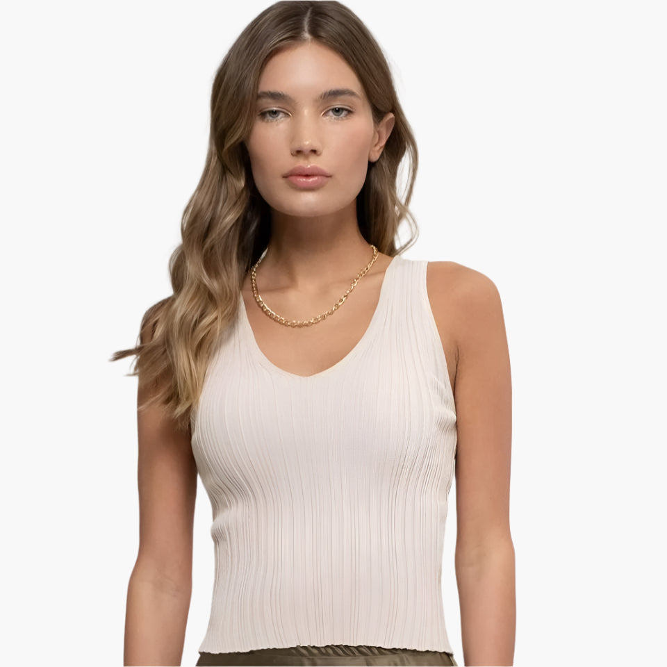 Oatmeal Sleeveless V Neck Knit Tank Top