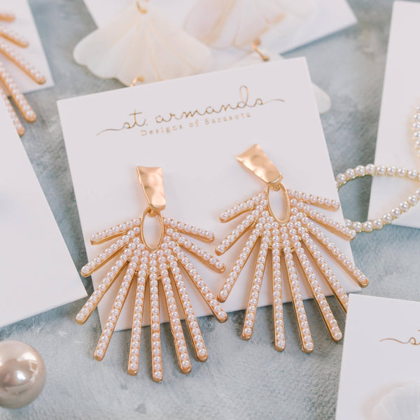 Pearl Sunburst Statement Drop Earrings