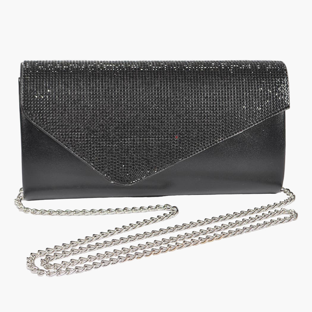 Black Rhinestone Envelope Clutch Bag
