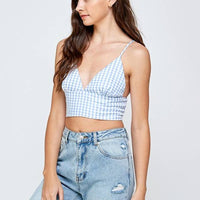 Light Blue Gingham Pattern Crop Top