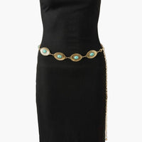 Western Turquoise Stud Gold Concho Chain Belt