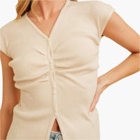 Ivory Ribbed Short Sleeve Cardigan