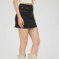 Black Stud Detail Denim Mini Skirt