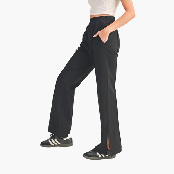 Wide Leg Scuba Pants with Side Slit