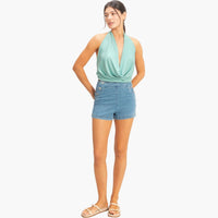 Button-Detail Denim Shorts