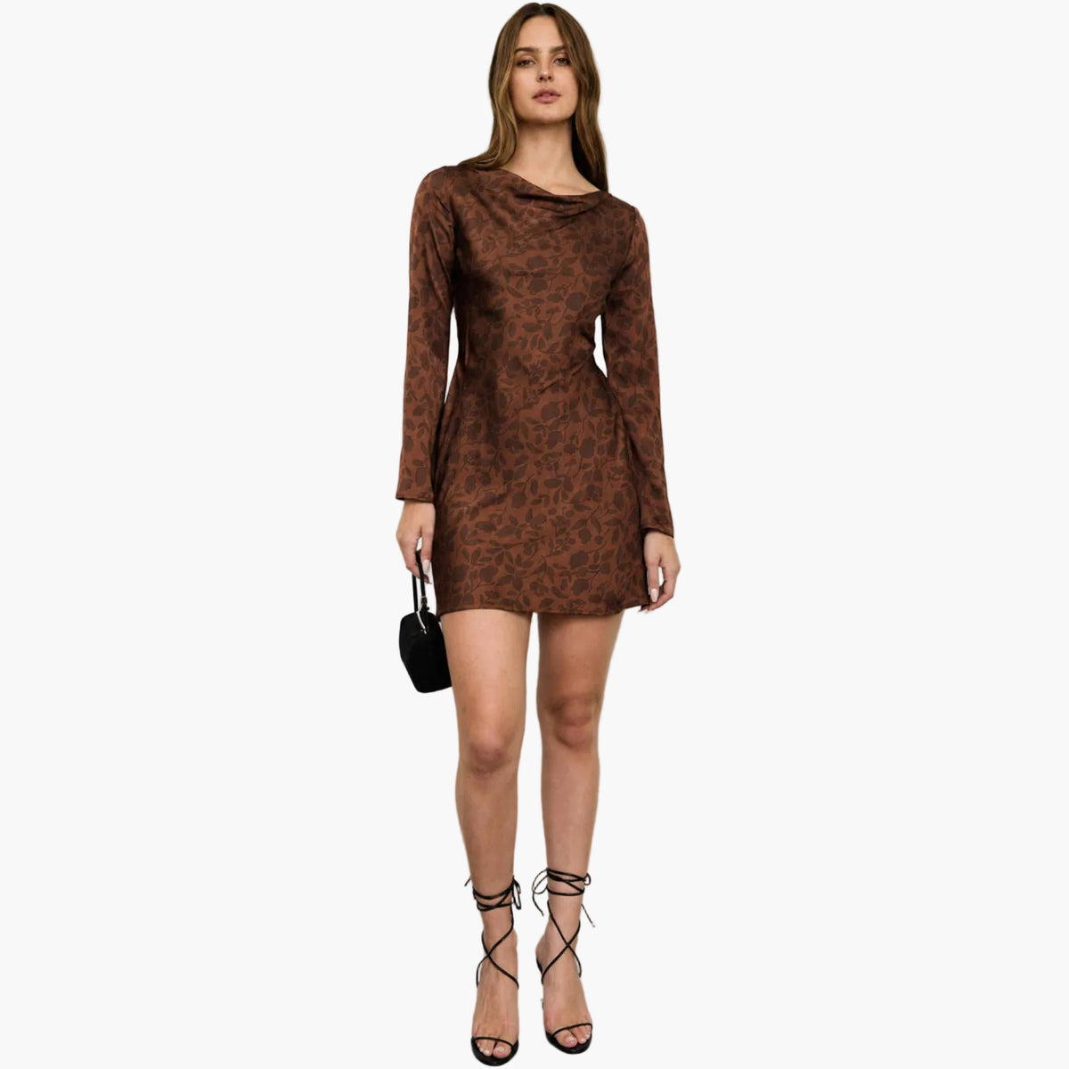Terracotta Floral Cowl Neck Mini Dress