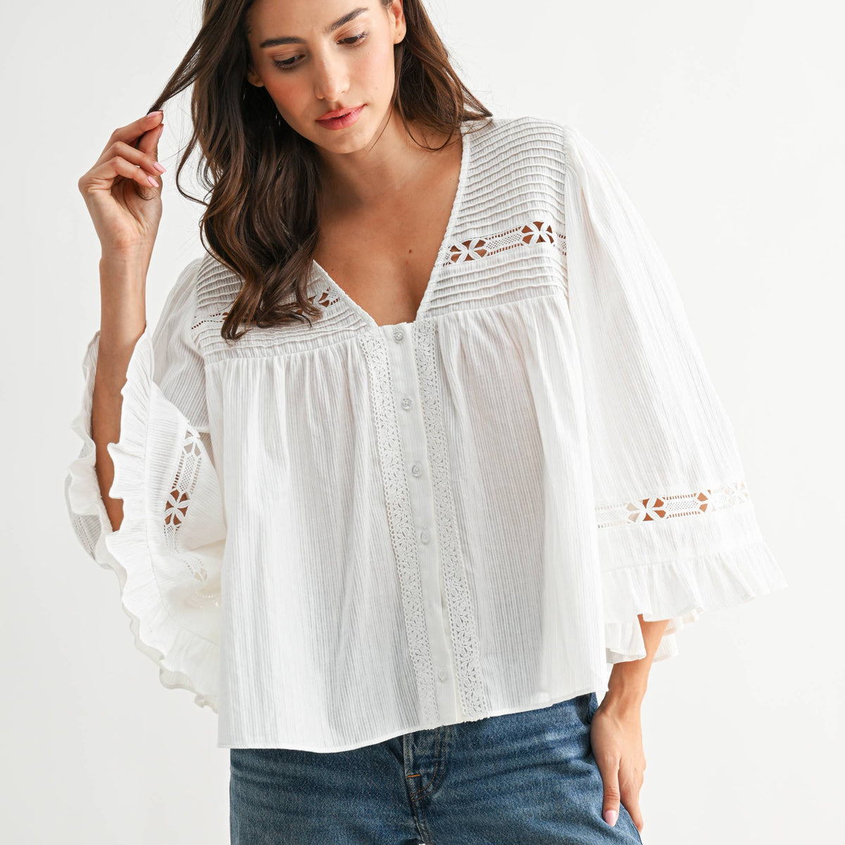 White Cotton Blouse with Lace
