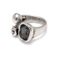 Handmade Smoky Crystal Brass Ring m