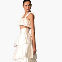 High Waisted Satin Tiered Maxi Skirt