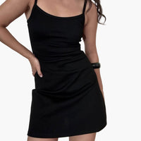 Heavy Rib Bodycon A Line Spaghetti Mini Dress