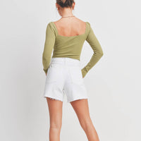 White High Rise Distress Boyfriend Short