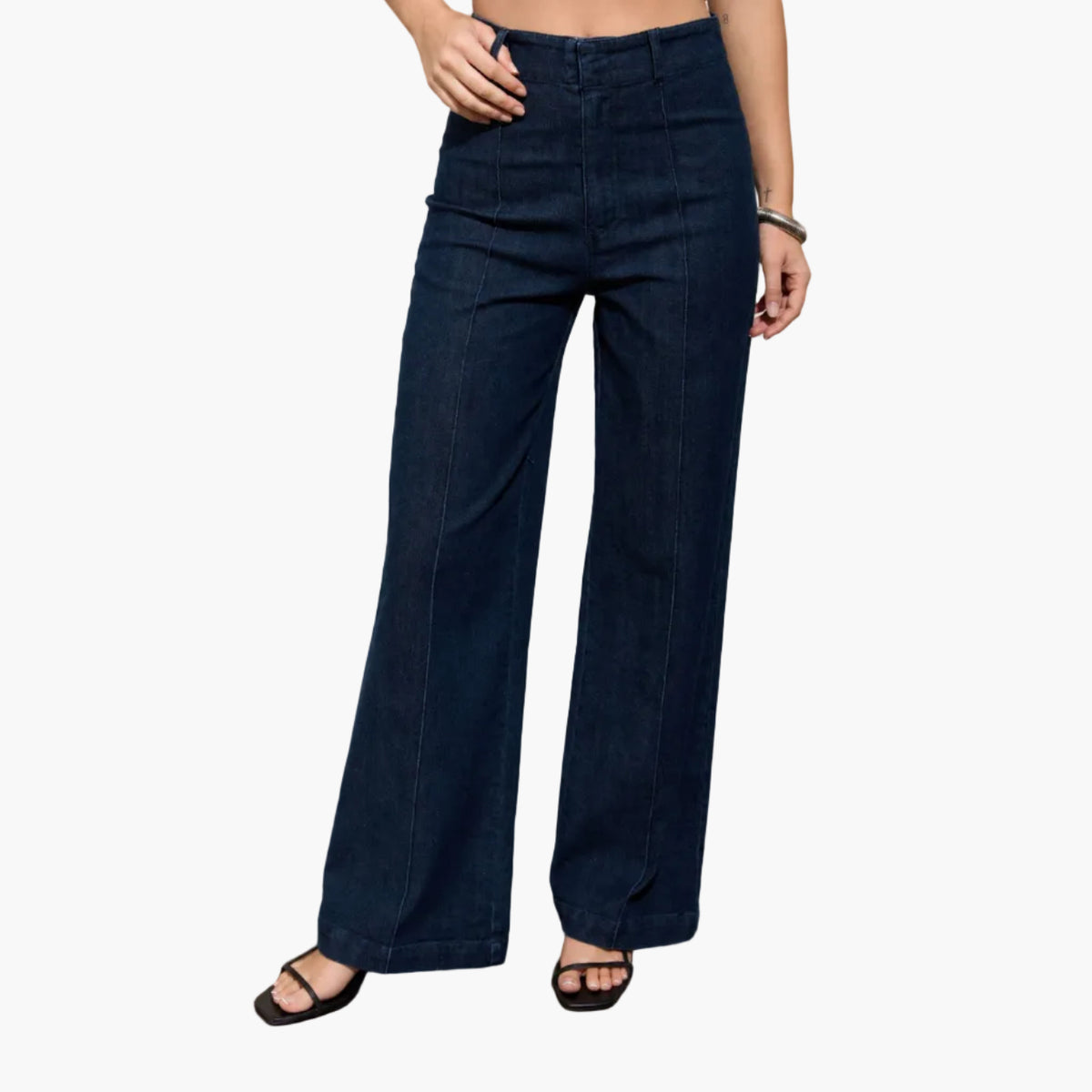 Denim High Waist Front Seam Wide Leg Jeans