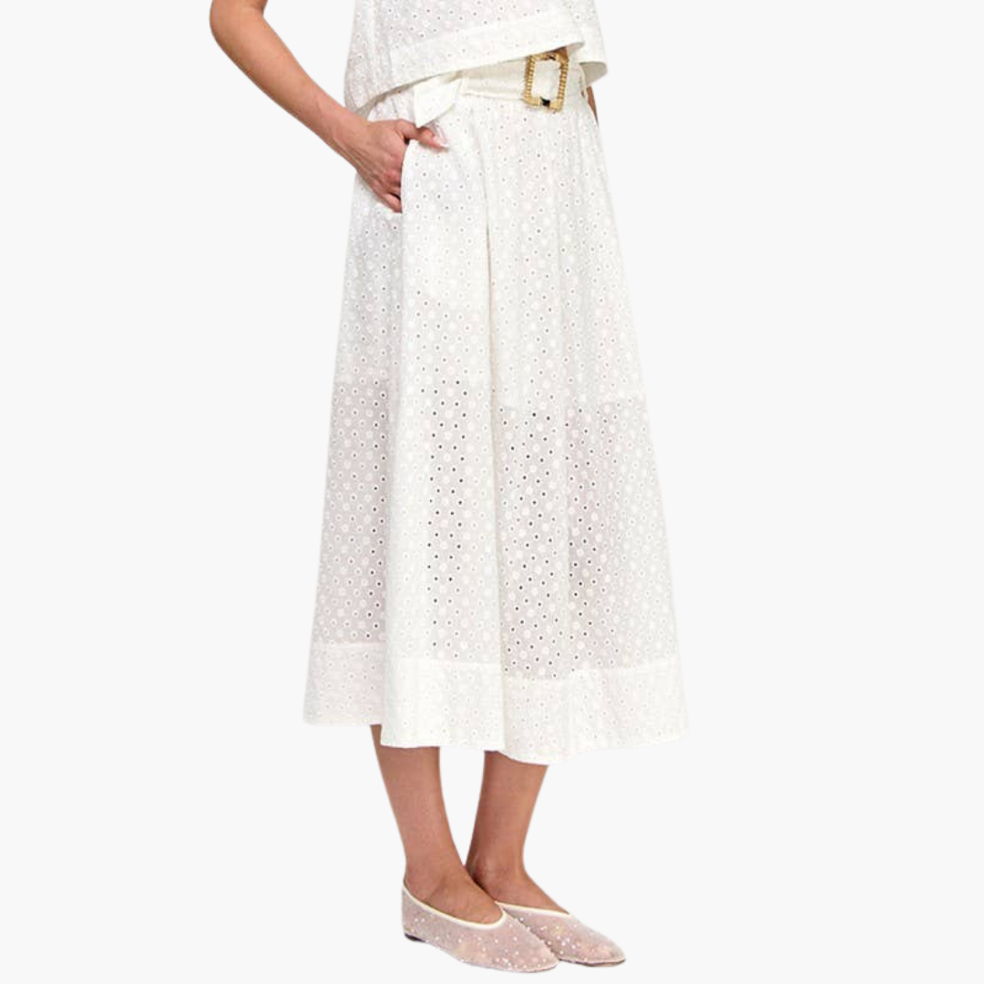 Eyelet Cotton Skirt With Belt