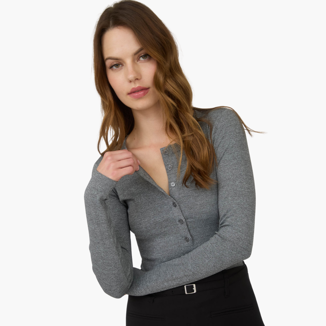 Grey Long Sleeve Henley Top
