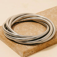 Silver Knotted Elastic Metallic Coil Bracelet Set