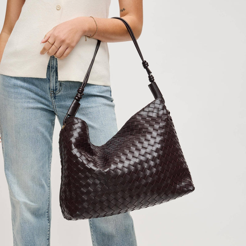 Chocolate Theo Woven Hobo Shoulder Bag