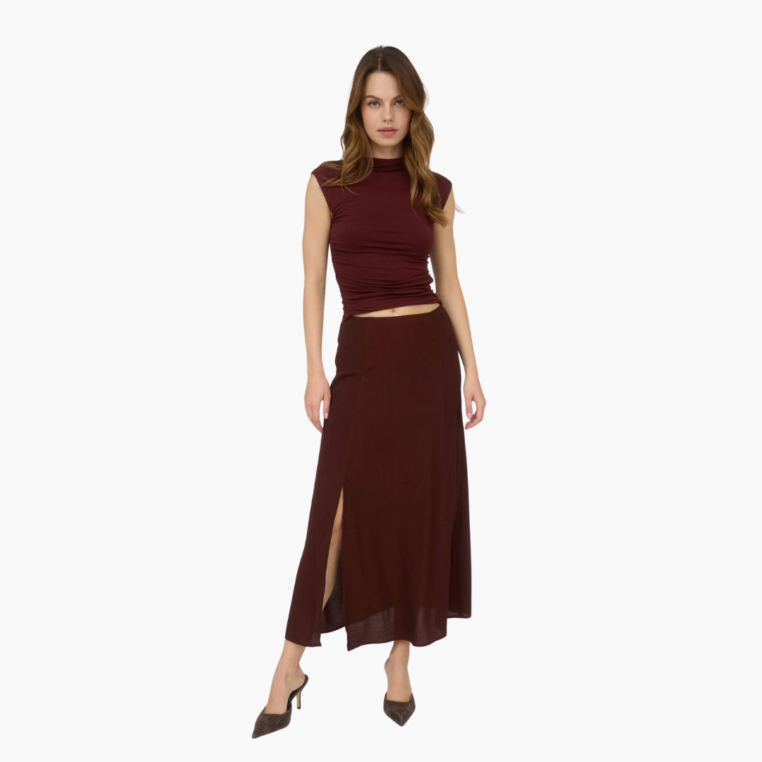 Side Slit High Waist Midi Skirt